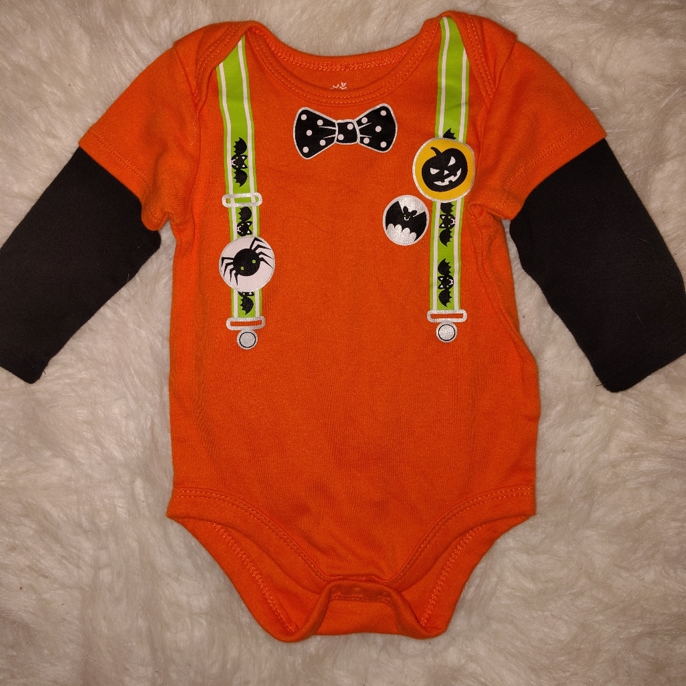 Festive Orange and Black Bodysuit with Halloween Accents